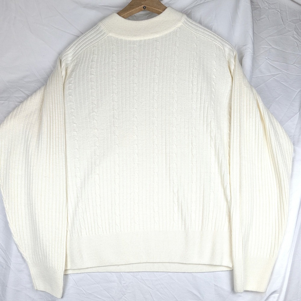 Kim Rogers Petite Cream White Cable Knit Mock Neck Sweater Large PL